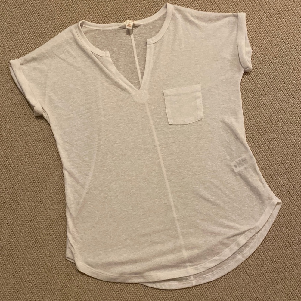 Sun & Shadow White V Neck Sheer Cotton T-Shirt